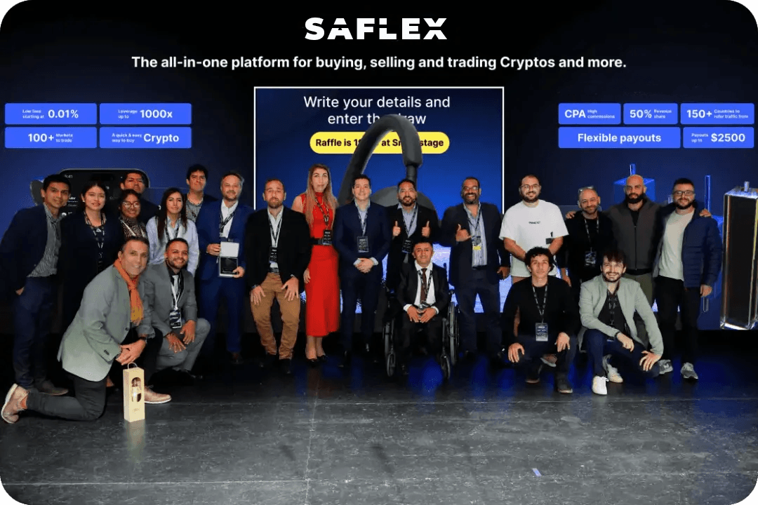 Group of people at the Saflex booth during an event